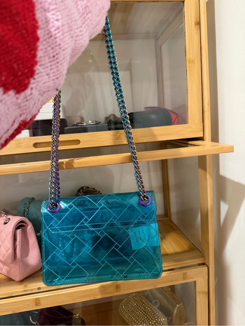 Authentic Kurt Geiger Iridescent Teal Shoulder Bag with Chain Strap - Picture 5 of 5